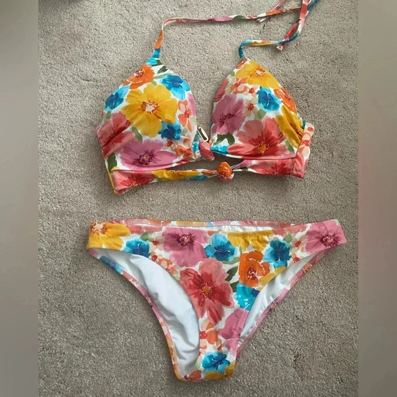 Shade & Shore  Lightly Lined Longline Double Knot-Front Bikini Top Floral size M - Picture 13 of 13